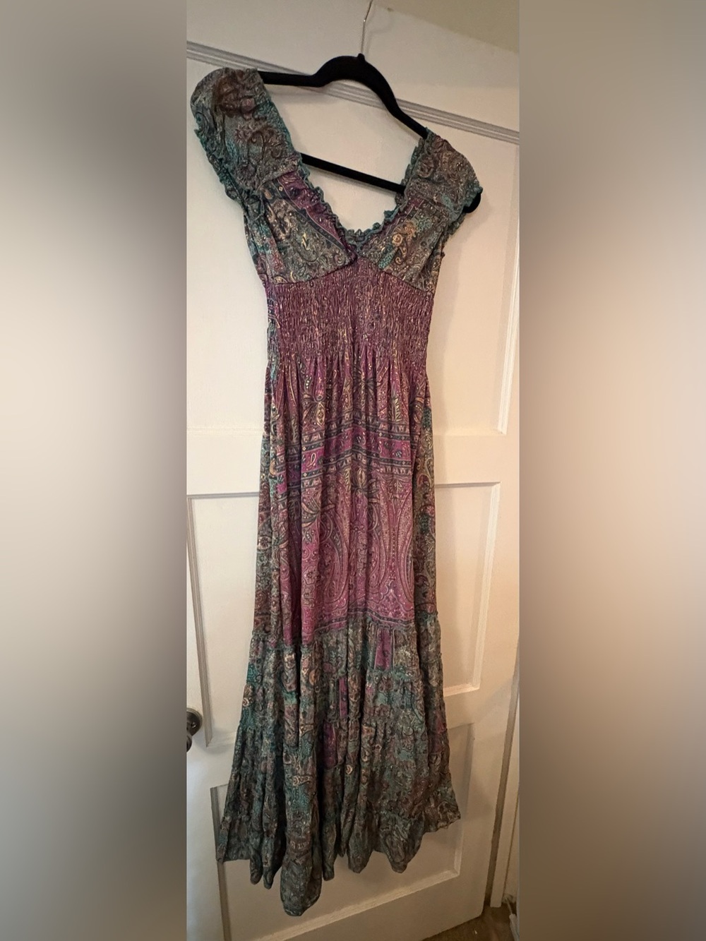Cienna Designs boho paisley maxi dress featuring a smocked empire waist